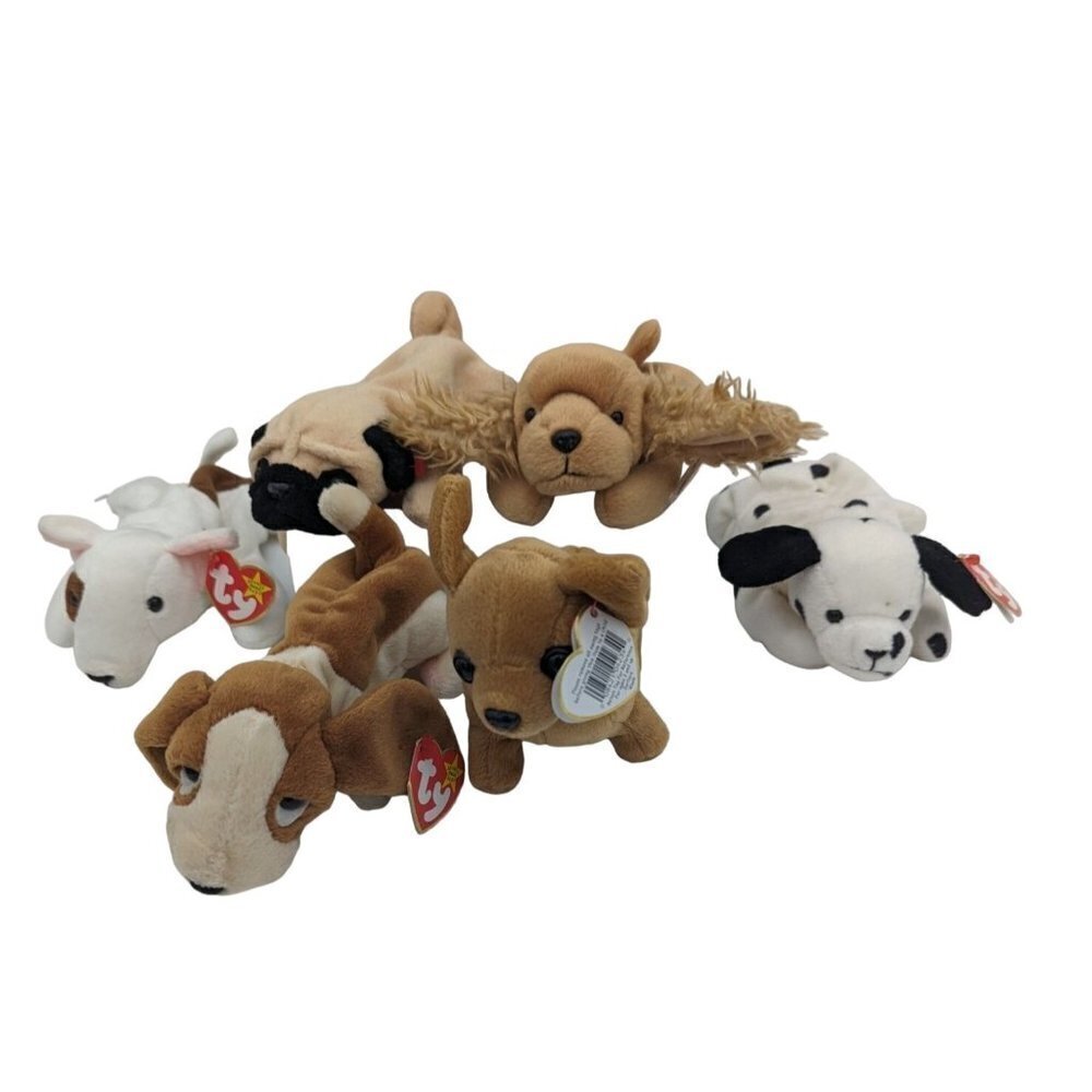 Ty‎ Beanie Babies Dog Lot of 6 Pug Dalmatian Spaniel Terrier Basset Chihuahua